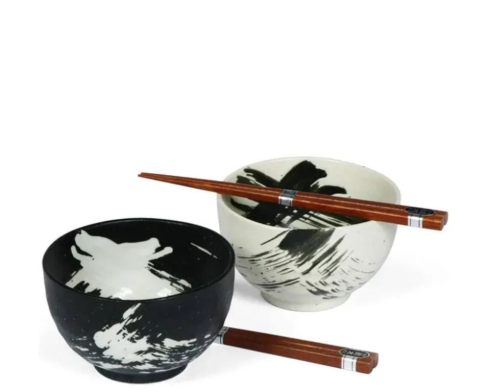 Black & White Brush Stroke 5" Bowl For Two Set