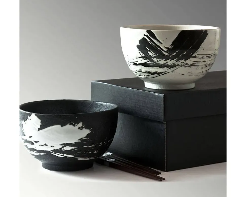 Black & White Brush Stroke 5" Bowl For Two Set