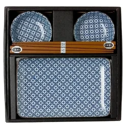 Blue & White Cross Sushi Set