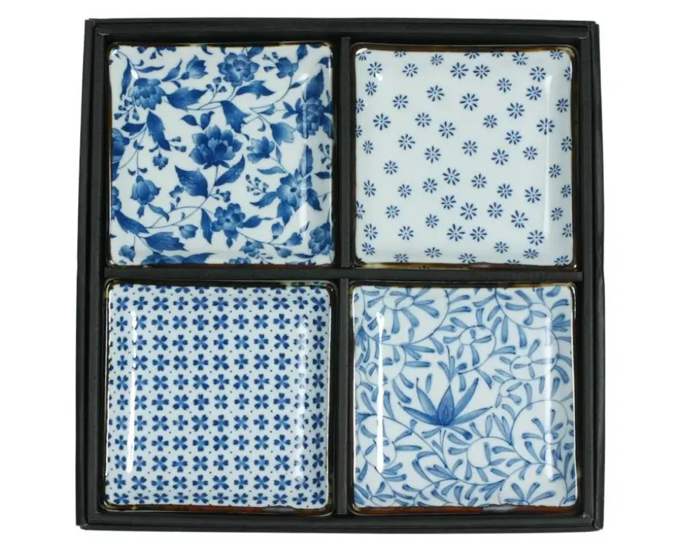 Blue & White 5" Sq. Plate Set