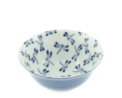 Bowl Blue & White Dragonfly 6"