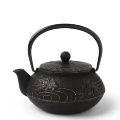 Cast Iron Teapot Black Goldfish