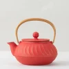 Cast Iron Teapot Red Wave Gold Handle