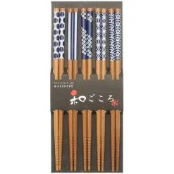 Chopsticks Set Bamboo Waka Blue/White