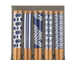 Chopsticks Set Bamboo Waka Blue/White