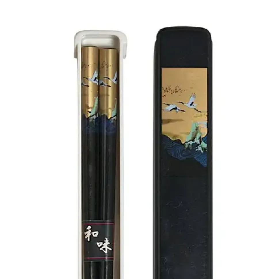 Cranes Chopsticks With Case - Black