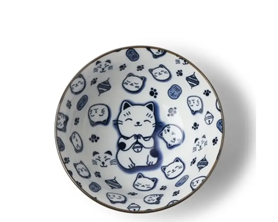 Maneki Neko Blue 5.75" Bowl