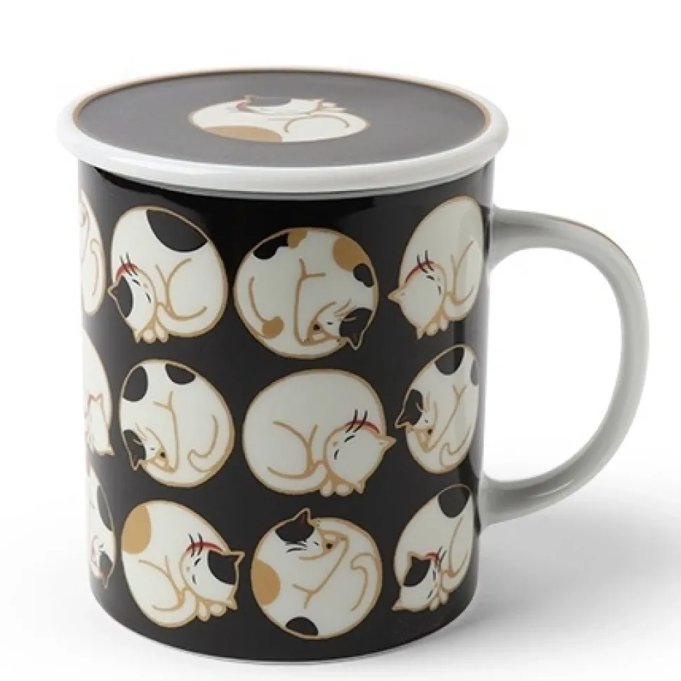 Sleepy Cat 8 Oz. Lidded Mug - Black