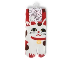 Tabi Socks - Maneki Neko Red