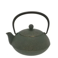 Teapot Cast Iron Bronze Waves