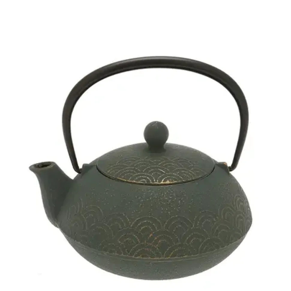 Teapot Cast Iron Bronze Waves