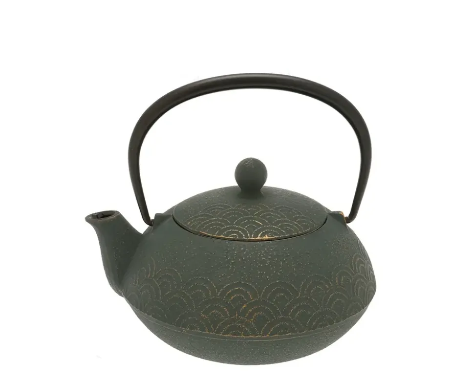 Teapot Cast Iron Bronze Waves
