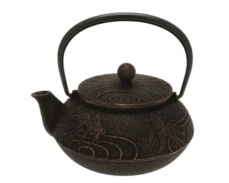Teapot Cast Iron Copper Black Goldfish
