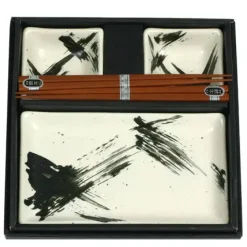 White Brush Stroke Sushi Set